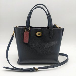Coach Willow 24 pebbled leather tote crossbody bag + Dust bag  BLACK/WINE